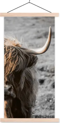 Produktbild von MuchoWow® Textilposter Schottische Hochlandrind - Kühe - Natur 60x120 cm mit holzfarbenen Rahmen - Holz