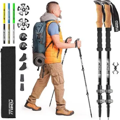 Produktbild von Famanu Trekkingstöcke Leichtgewichtig Verstellbar - 2 Stück Faltbar mit Korkgriffen und All-Terrain Zubehör