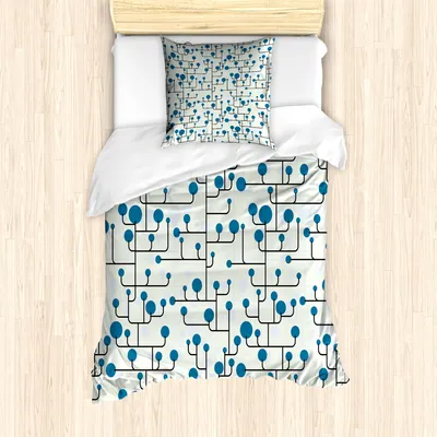 Produktbild von ABAKUHAUS Geometrisch Mantele, Abstrakte Linien Punkte, Milbensicher Allergiker geeignet mit Kissenbezügen, 135 cm x 200 cm - 80 x 80 cm, Blau Eggshell Schwarz