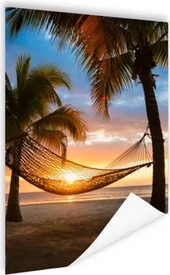 Produktbild von MuchoWow® Poster Hängematte am Karibikstrand 80x120 cm - Papierdruck