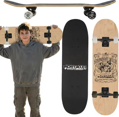 Produktbild von DISNEY Mickey Mouse STEAMBOAT Holz-Skateboard 79 cm, JUGENDSURFBOARD, GROß, leicht und stabil bis 100 kg