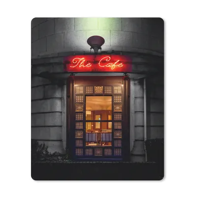 Produktbild von MuchoWow® Mauspad Mousepad Tür - Cafe - Rot - Architektur - Neonlicht 19x23 cm - Mousepads - Maus Mat - Pad - Mausunterlage - Mauspads - Spielen