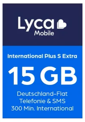 Produktbild von Lyca Prepaid Smartphone SIM Karte ohne Vertrag International Plus S extra 15GB