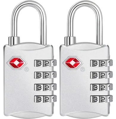 Immagine prodotto di Lucchetto per valigie, combinazione a 4 cifre, sistema TSA, 2 pezzi, colore argento