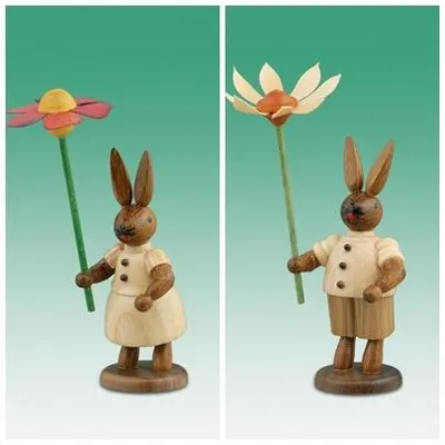 Produktbild von Osterdekoration Osterhasenpaar mit Blumen Höhe 7,5cm NEU