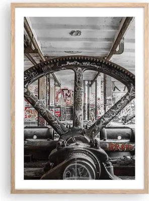Produktbild von Gerahmtes Poster - Rahmen in heller Eiche - Maschine Industrie Graffiti - 50x70 cm - Wand Bild - Wanddeko - Wandbilder - Wandposter - Bilderrahmen - Bilder - Kunstdruck - Wandbild - P2NPA50x70-4304