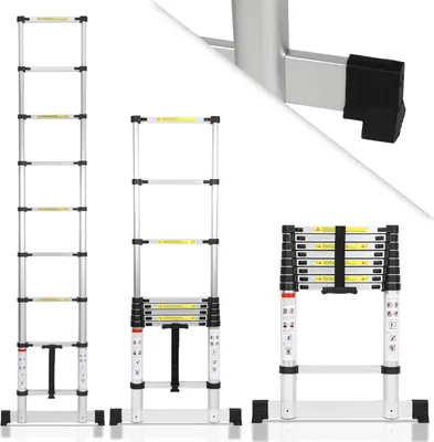 Produktbild von Bettizia Premium Alu Teleskopleiter Ausziehleiter Klappleiter Höhe 2,6M Antirutsch Mehrzweckleiter mit Stabilisator