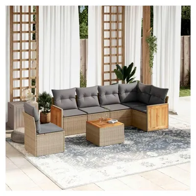 Produktbild von Gartenmöbel-Set, 7-teilig mit Kissen, Polyrattan, Beige