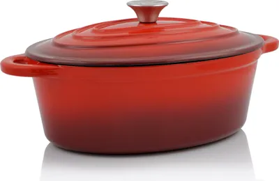 Zdjęcie produktu dla Żeliwna kokilka BBQ-Toro | 4,3 l | czerwona, owalna | emaliowana żeliwna brytfanna
