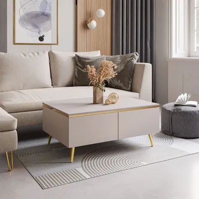 Produktbild von Couchtisch AURORA mit Ablagefach Kaschmir, Beine: Schräge Gold Chrom