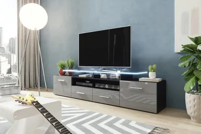 Obrázek produktu pro TV stolek s LED bílým osvětlením SOBRAL - černý / lesklý šedý