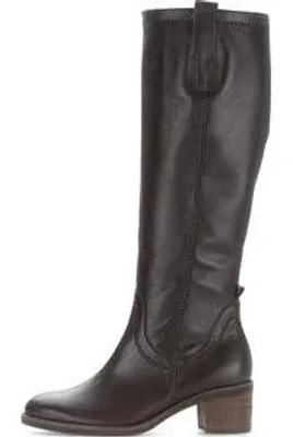 A single brown leather boot is shown against a white background.