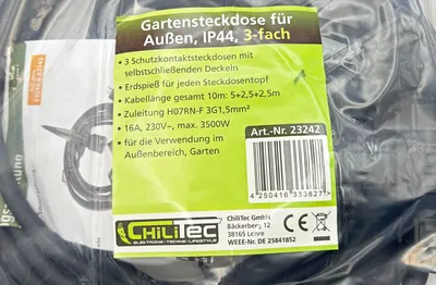 Produktbild von ChiliTec 23242 Gartensteckdose für Außen, IP44, 3-fach Einzelsteckdosen, 5+2,5+2,5m