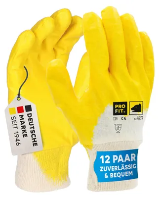 Nitril Handschuhe, "Mega lite",gelb, 3/4 getaucht, Strickbund 10 (Packung à 12 Paar)