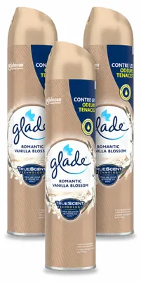 Immagine prodotto di 3 flaconi di spray per ambienti Glade, profumo Romantic Vanilla Blossom, 300 ml ciascuno, confezione  da 3 pezzi