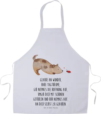 Produktbild von Mr. & Mrs. Panda Kochschürze Hund Marienkäfer - Weiß - Geschenk, Mischlingshund, Grill Schürze, Zuversichtlich, Grillschürze, Sprüche, Positiv, Küchenschürze, Hunde