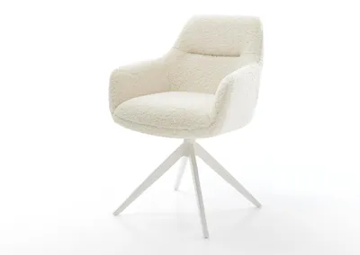 Produktbild von DELIFE Drehstuhl Pejo-Flex Teddystoff Beige Kreuzgestell breit Weiß 360° drehbar Wippfunktion Taschenfederkern