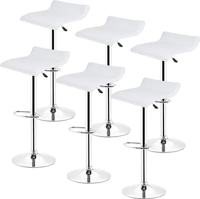Produktbild von Barhocker 6er Set höhenverstellbar mit Rückenlehne und Armlehne Weiß