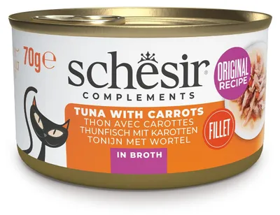 Productafbeelding van Schesir Kattenvoer in bouillon, met tonijn en wortelen, natvoer in eigen saus