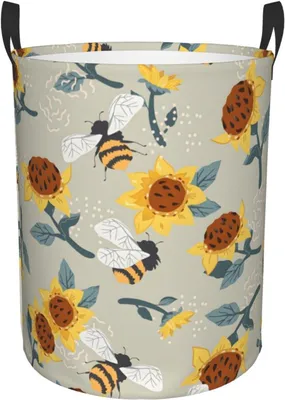 Produktbild von Wäschekorb mit Blumenmotiv, praktischer Wäschesammler und Wäschesack für Schlafzimmer und Waschküche, 34 x 42 cm