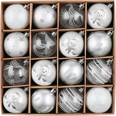 Produktbild von Weihnachtskugeln Set Victor's Workshop 16 Stück 6cm Silber Weiß Transparent