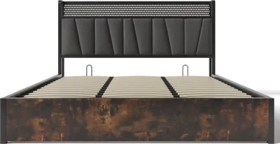 Produktbild von Flieks Stauraumbett 180x200cm mit USB und Steckdosen, Metallbett Jugendbett Doppelbett mit Lattenrost und Stauraum, Polsterbett mit LED, Leinen, Grau
