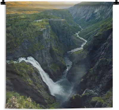 Produktbild von MuchoWow® Wandteppich Wandbehang Wasserfall in Norwegen 150x150 cm Tapisserie Dekoration Wandtuch - Wohnaccessoires - Modernes