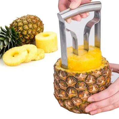 Image de Éplucheur d'ananas en acier inoxydable - Coupe-ananas - Trancheur de fruits - Ustensile de cuisine - Facile à nettoyer - Lames tranchantes