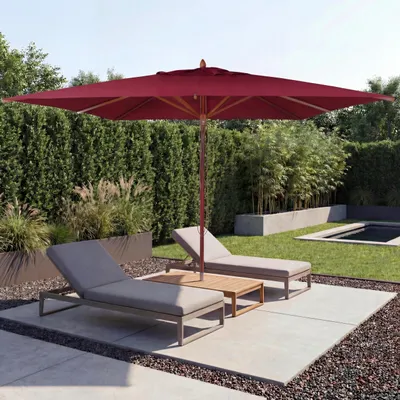 Produktbild von Gastronomie Holz-Sonnenschirm HWC-C57b, Gartenschirm, Polyester/Holz 29kg, eckig 4x4m Seilzug stoßsicher  bordeaux