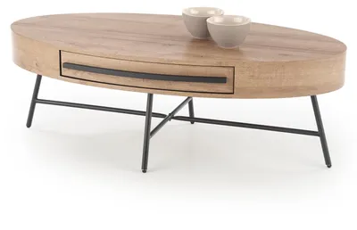 Produktbild von Design Couchtisch oval HA-100 Eiche Gold - Schwarz matt Schublade Tisch