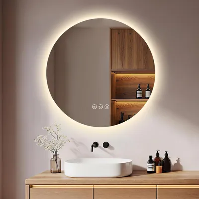 Immagine prodotto di S'AFIELINA Specchio da bagno a LED specchio rotondo da parete con interruttore a sfioramento, 3 luci 3000/4000/6500K 70 cm