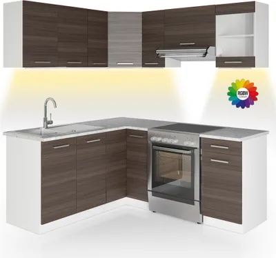 Immagine prodotto di Cucina ad angolo Vicco Rick Grigio prezioso/bianco 187 x 60 cm , PL Marmo con striscia LED, Model 51942