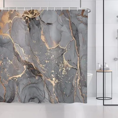 Produktbild von Graues Marmor Duschvorhang 180x200cm Modern Wasserabweisend Polyester