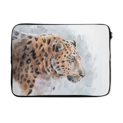 Produktbild von MuchoWow® Laptop Hülle 14 ZollLeopard - Aquarell - Blau Laptoptasche - Laptoptasche - Stoßsicher - Schutzhaube