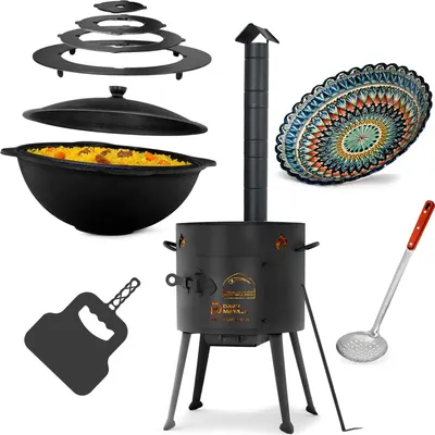 Produktbild von Ø36cm Uchag 2mm stahl Utschak-Ofen Adapter-Ringe Abzugsrohr 10L Kazan eben Kasan Utschag Feldküche Feuerstelle Campingofen Außenküche Eintopfofen Schaumkelle Grillfächer Orientalischer Teller