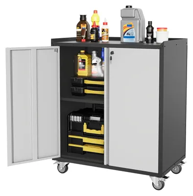 Produktbild von Metallischer Werkzeugschrank – Werkzeugkasten – Werkstattkasten – Aufbewahrungsschrank – Rollbarer Schrank – Mit abschließbarer Tür