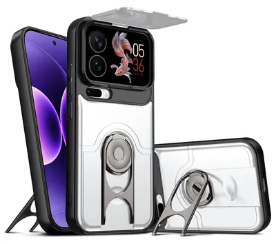Image de Coque de téléphone pour Xiaomi 17 Pro Max avec protection pour l'appareil photo et anneau de fixation/support, coque hybride antichoc, couleur argent