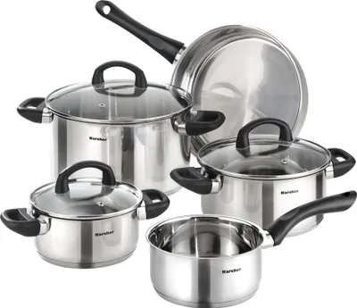Produktbild von Karcher Topfset Mia aus Edelstahl, Induktion, Töpfe mit Glasdeckel / Pfanne / Stielkasserolle, 5-teilig