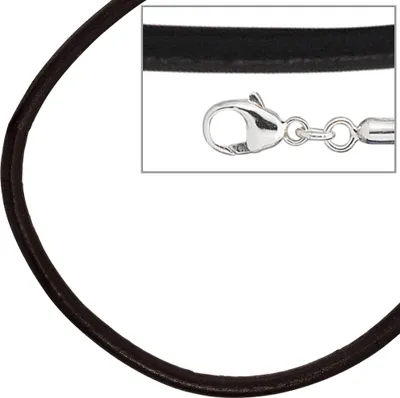 Produktbild von JOBO Leder Halskette Kette Schnur schwarz 50 cm, Karabiner 925 Sterling Silber