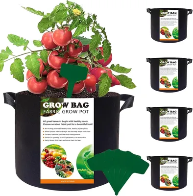Imagen del producto de Bolsas para plantas de tela no tejida, paquete de 5 unidades, con capacidades de 3 y 12 litros, con asas, para el cultivo de verduras