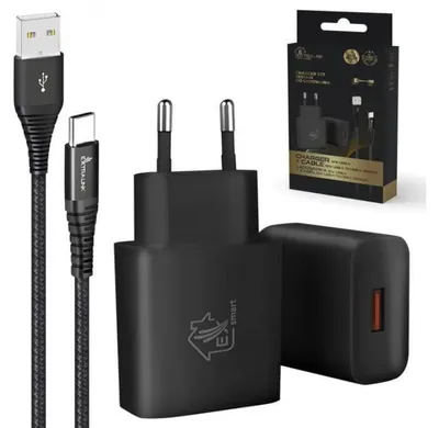 Immagine prodotto di Extralink Smart Life da USB Tipo-A a Tipo-C, 200 cm, nero + caricatore 12W, nero