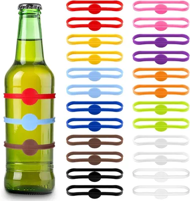 Immagine prodotto di Marcatori per bicchieri - Set da 24 - Marcatori colorati per bicchieri da vino - Etichette riutilizzabili per bicchieri - Marcatori in silicone per bicchieri da vino