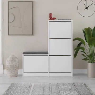 Immagine prodotto di Scarpiera con panca Dude a 4 ante a ribalta colore bianco 105x26x118.5H