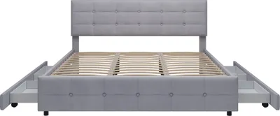 Produktbild von Polsterbett 180 x 200cm(Ohne Matratze)Doppelbett Stauraumbett Jugendbett Mit Schubladen Mit Lattenrost und Rückenlehne Samtstoff Grau