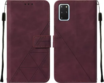 Produktbild von Galaxy S20 Plus Hülle, Schlank Prägung Flip Leder Kartenfächer Schutzhülle mit Ständer für Samsung Galaxy S20 Plus Rot