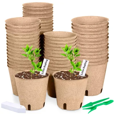 Produktbild von Biologisch abbaubare Anzuchttöpfe, 50 Stück, 8 cm Durchmesser, mit Drainagelöchern
