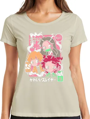 Produktbild von Kimetsu no Yaiba Tanjiro Nezuko Zenitsu かわいいスレイヤー Chibi Kawaii Damen T-Shirt, Natur, L