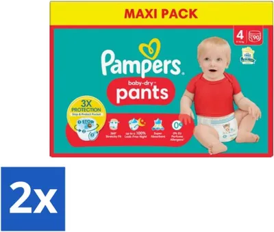 Produktbild von Pampers Baby-Dry Pants – Windelhosen – Größe 4 (9–15 kg) – Extra trocken – 90 Windeln - Vorteilspack - 2 Stücke