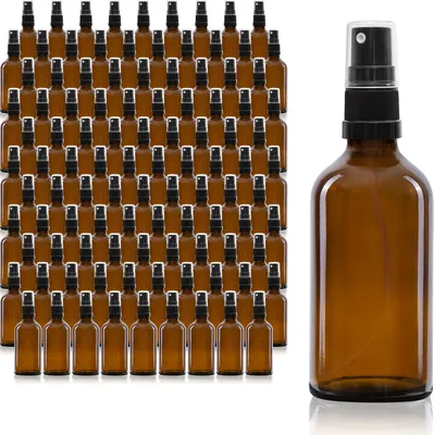 Produktbild von 105 x 50ml Sprühflasche, Braunglas, schwarzer Zerstäuber