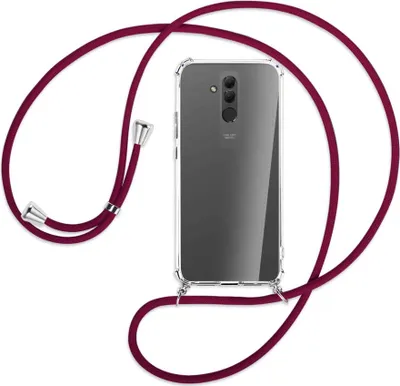 Produktbild von Handykette Backcover-Schutzhülle mit Band (Metall silberfarben) für Huawei Mate 20 lite - dunkelrot